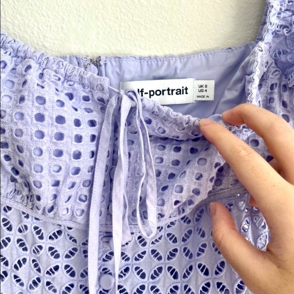 Self-Portrait Lilac Cotton Broderie Anglaise Midi Dress - Picture 5 of 16